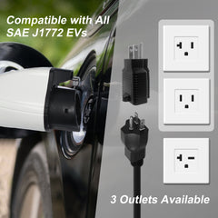 MEGEAR Level 1-2 J1772 EV Charger | 110-240V | 16 Amp | NEMA 6-20 Plug With Nema 5-15 Adapter