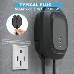 MEGEAR Level 2 J1772 EV Charging Station |240V | 32 Amp | NEMA 14-50 Plug